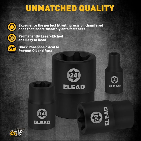 ELEAD 14-Piece E-Torx Socket Set Chrome Vanadium Steel-3