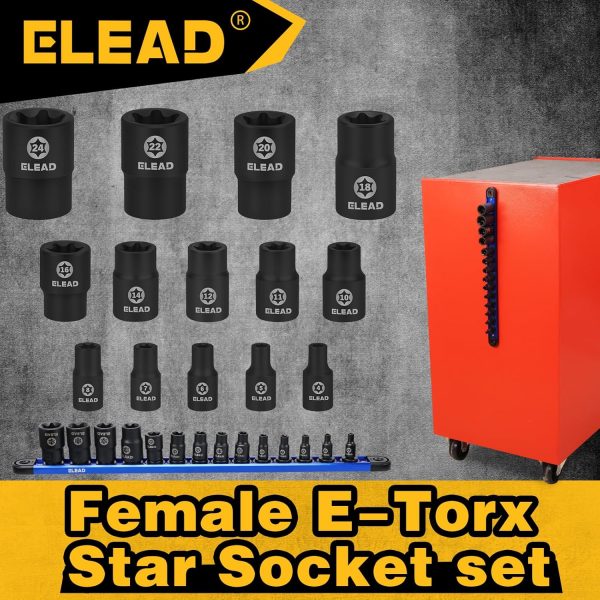 ELEAD 14-Piece E-Torx Socket Set Chrome Vanadium Steel-7