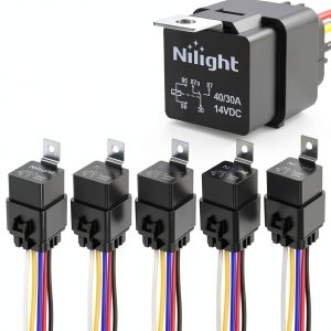 Nilight 30A Automotive Relay 12V DC Waterproof 5-Pin Pre-Wired Harness-0