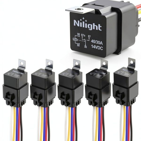 Nilight 30A Automotive Relay 12V DC Waterproof 5-Pin Pre-Wired Harness-0