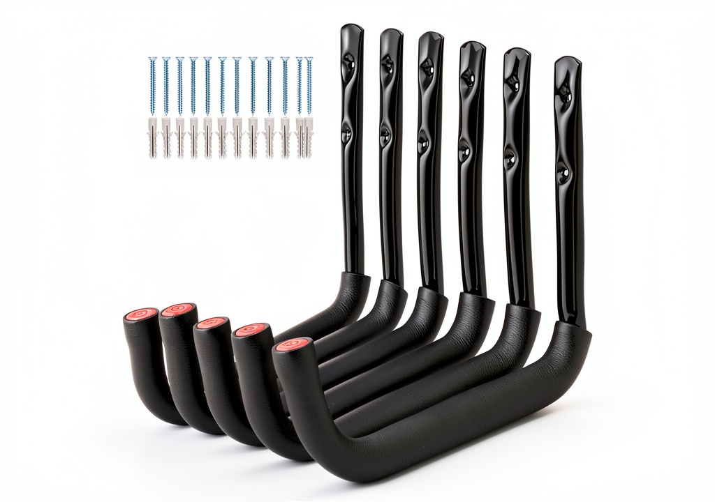 Installing Garage Storage Ladders Hooks Naikozmo 6‑Pack Heavy Wall Rack 9.8in on a wooden garage wall